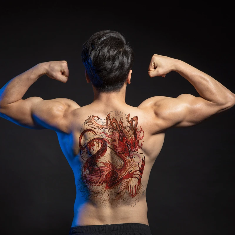 Большая татуировка на грудь спины большие тату наклейки рыба Волк тигр дракон