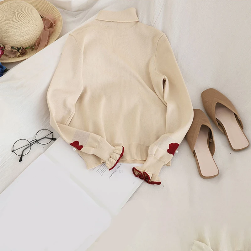 Милый зимний свитер с высоким воротником повседневный женский