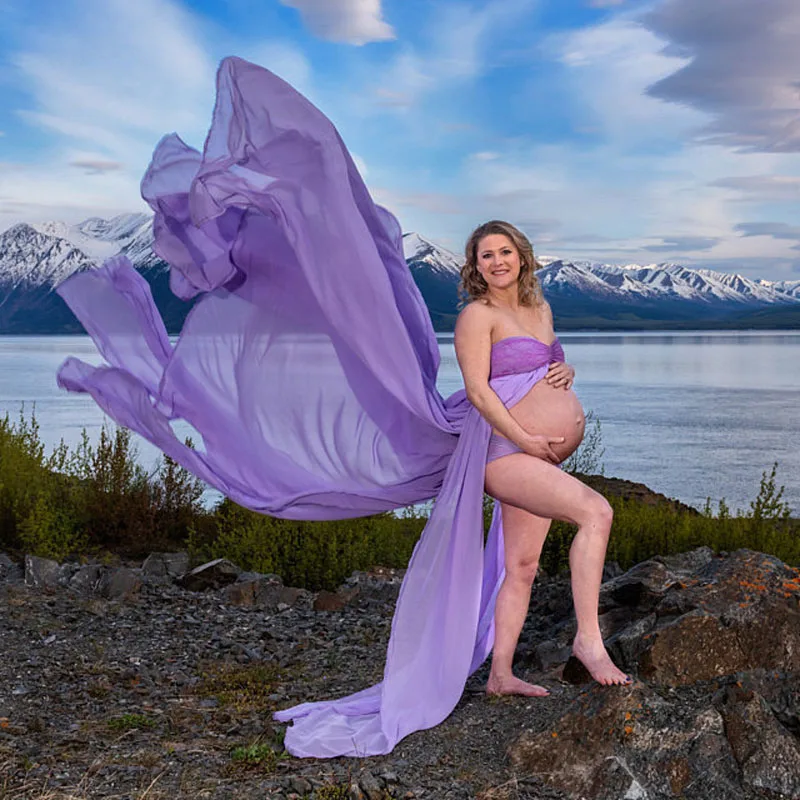 Сексуальное длинное платье для беременных фотосъемки с разрезом спереди