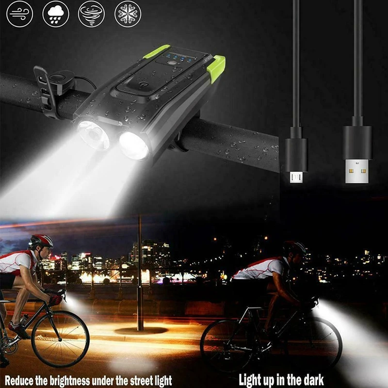 

Bicycle horn USB rechargeable LED headlight Bicycle headlight front light with horn Bicycle Accessories
