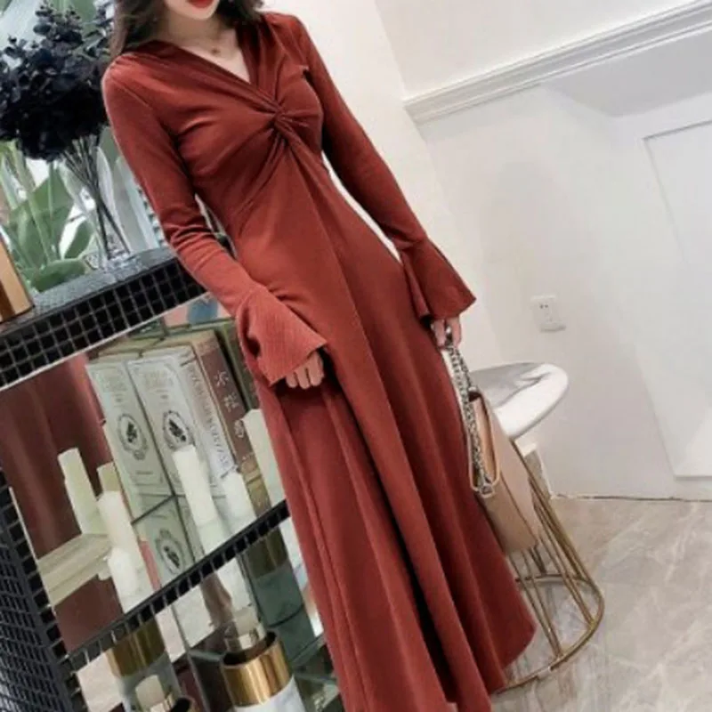 Женское трикотажное платье с расклешенными рукавами Sungtin элегантное офисное