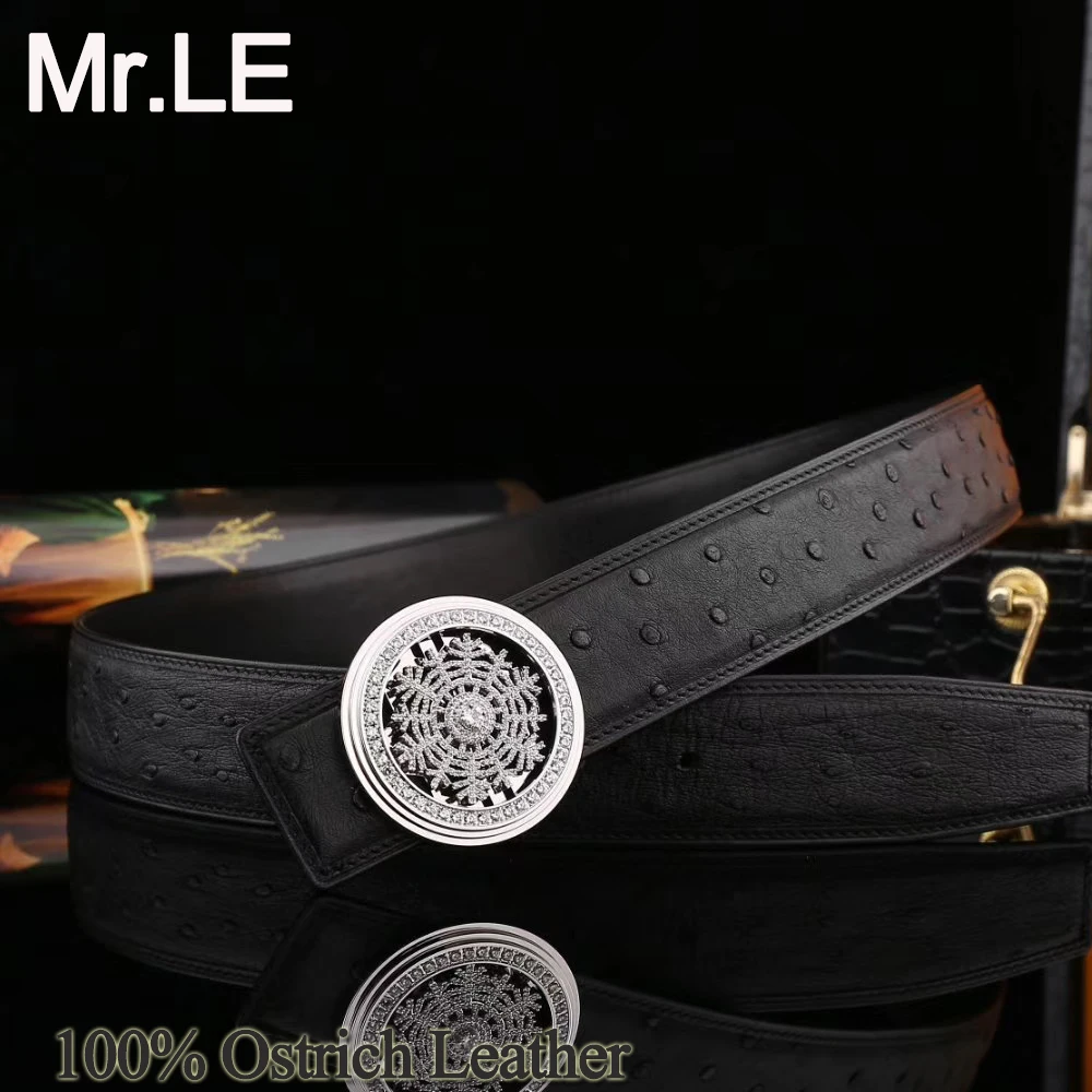 Мужской ремень из 100% натуральной кожи со страусиным ремешком роскошный