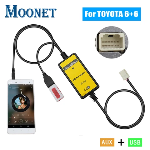 Автомобильный адаптер Moonet с MP3 входом, USB, AUX, смена CD для Toyota Avensis RAV4 Auris Corolla Yaris Camry Tacoma и Lexus (6 + 6 контактов)