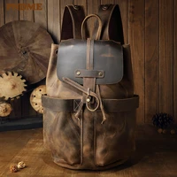 retro crazy horse cowhide large capacity design mens backpack fashion casual natural genuine leather womens laptop bagpack