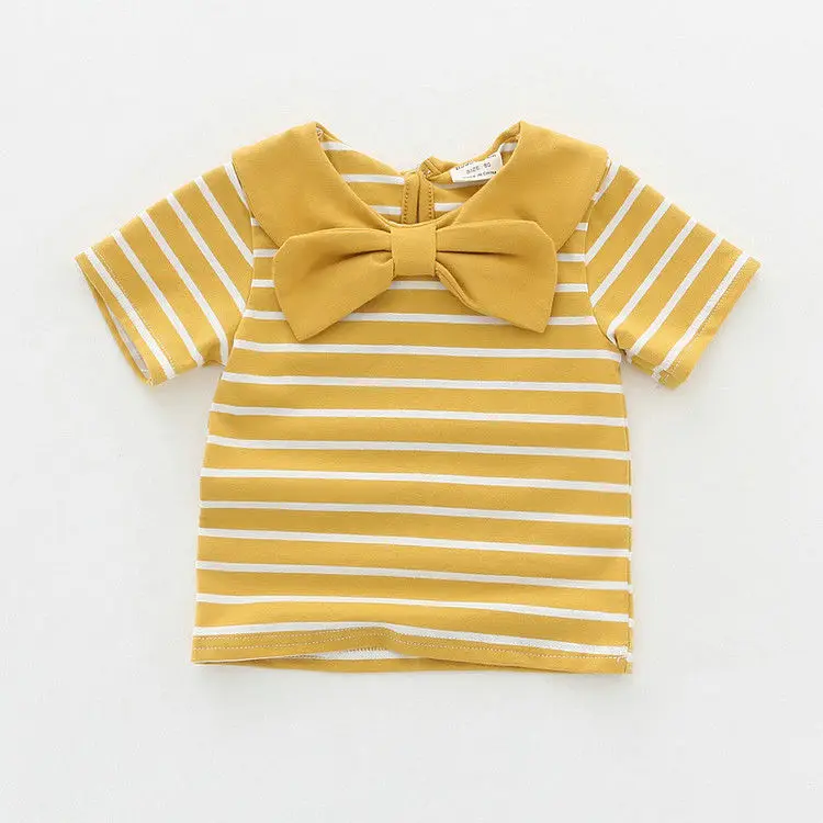 

2020 Baby Girl Fashion Clothing Cotton bow stripde T-shirt Clothes Children Party Birthday Wear