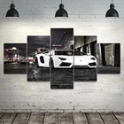 Картины на холсте с изображением белого автомобиля, 5 шт., подарочные декоративные картины, Плакаты HD, настенные художественные модульные картины в рамке для гостиной