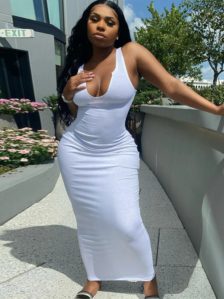 

Ronikasha Woman Sexy Summer Casual Slit Scoop Neck Ottoman Rib Club Beach Basic Long Bodycon Maxi Tank Dress Sun Dresses