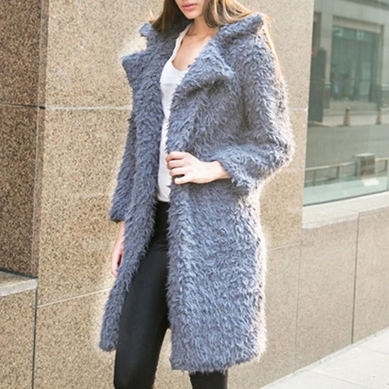 gray Long Wool Coat Women Coat Outerwear Winter Clothing Fashion Warm Woolen Blends Female Elegant Solid Outerwear Fashion - Цвет: gray
