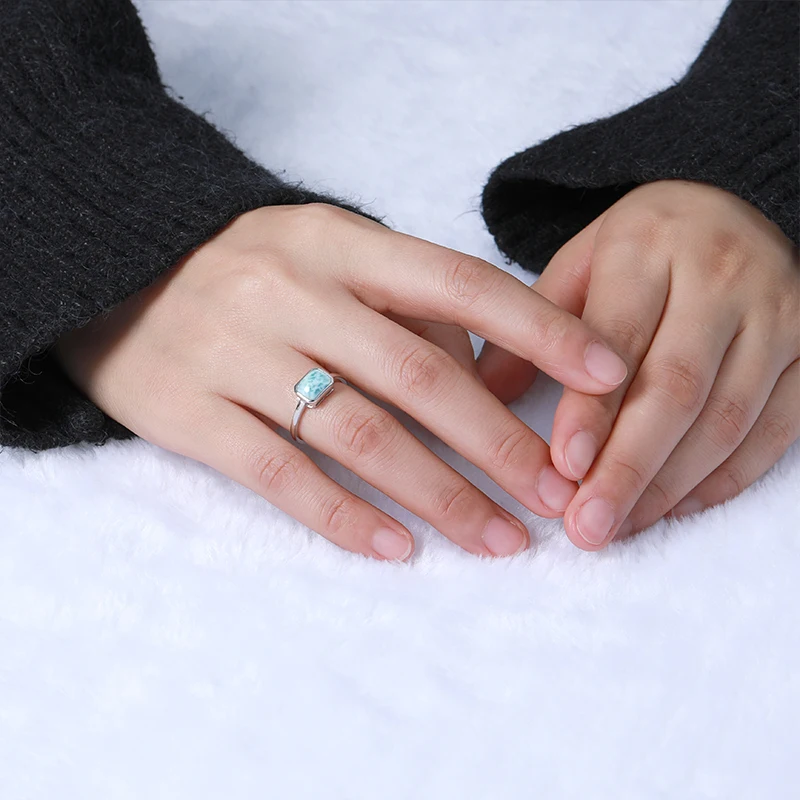 Женское кольцо с ларимаром из стерлингового серебра 2021 пробы натуральными