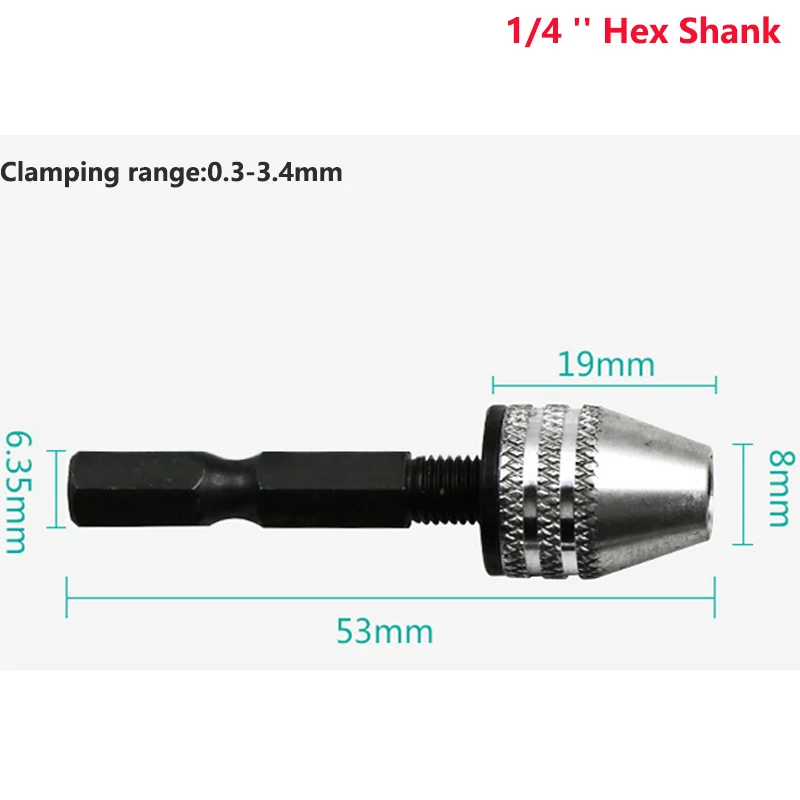 Hex Shank 0.3-3.4mm Мини патрон для дрели сверлильный патрон сверлильный Keyless патрон вала зажим 0,3-8 мм вал электродвигателя мини-патрон приспособление 1/4 ''шестигранный хвостовик сверло инструмент сверло Чак адаптер - Цвет: Hex Shank 0.3-3.4mm