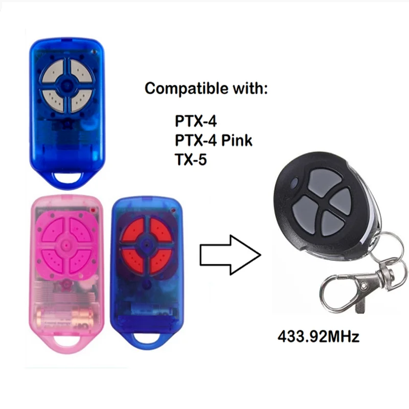 

433.92 MHz Transmitter 4-Buttons Garage Door Remote Controller for PTX4 Gate Door Replacement