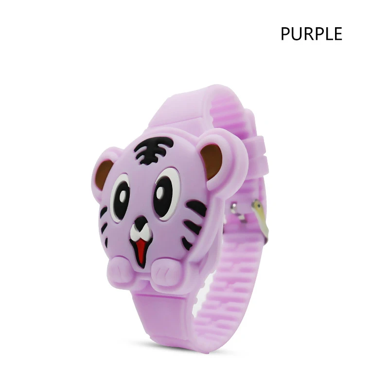 purple Электронные детские часы С Откидывающейся Крышкой и 3D Рисунком Тигра, электронные часы для мальчиков и девочек - Цвет: purple