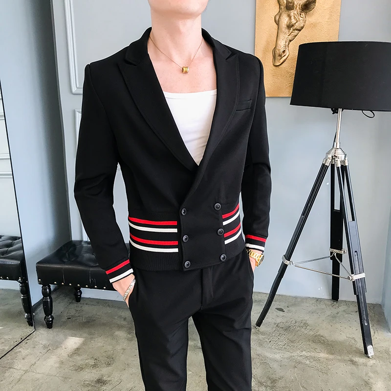 Mens Stylish Blazer British's Style Casual Slim Fit Suit Jacket Men Coat Terno Masculino Veste Costume Homme Deep V Sexy Outfit | Мужская