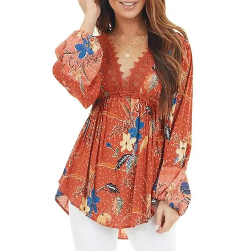 

Womens Ladies Long Sleeve V-Neck Floral Print Mini Dress Casual Holiday Dresses