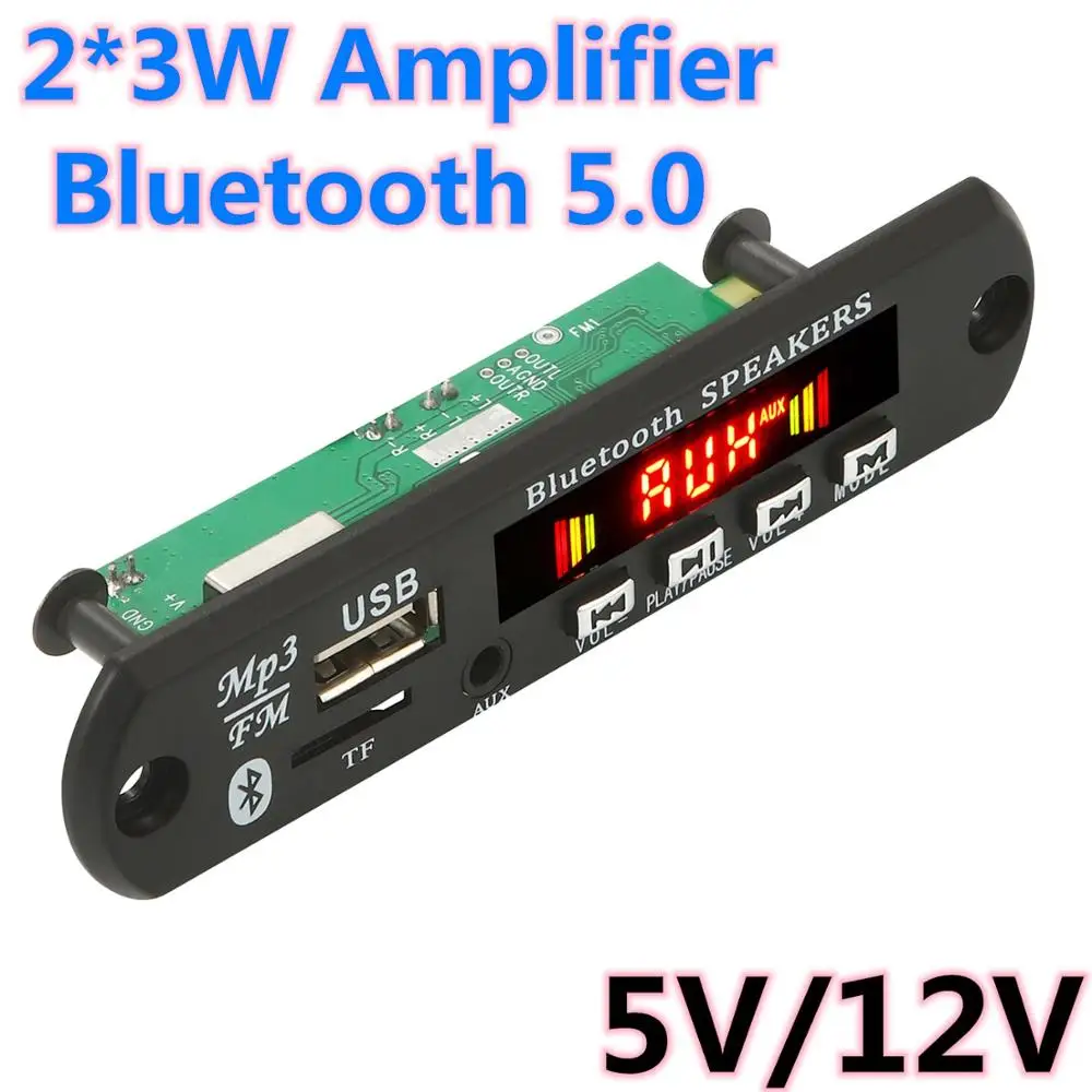 

2*3W Amplifier Bluetooth 5.0 MP3 Player Decoder Board Car FM Radio Module Support TF USB AUX Handsfree Call Record