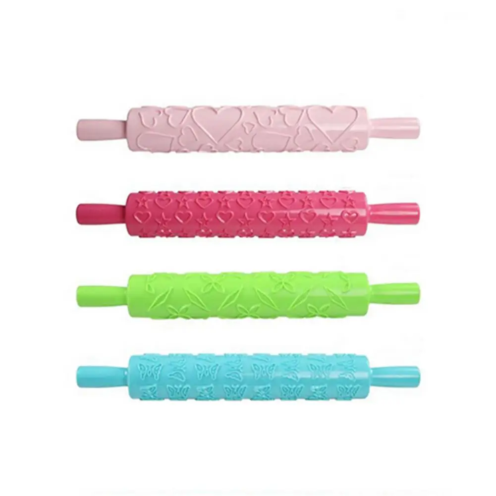 

Lovely Engraved Pattern Plastic Pastry Rolling Pin Roller Kitchen Baking Tool