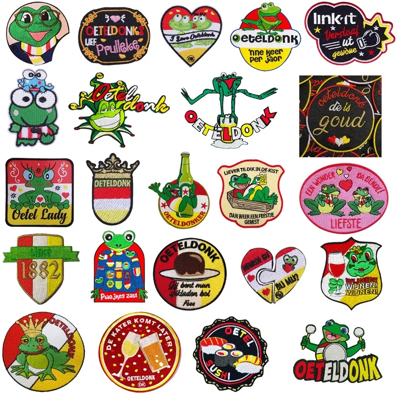 

Prajna Oeteldonk Emblem Full Embroidered Frog Carnival for Netherland Iron on Patches On Clothes Frog Patch for Clothing Badge