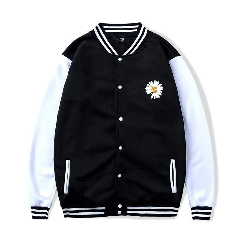

Baseball Uniform Jacket Patchwork Women Korean Harajuku Style Couples Autumn And Winter Casual Print Lightning Little Daisy Coat