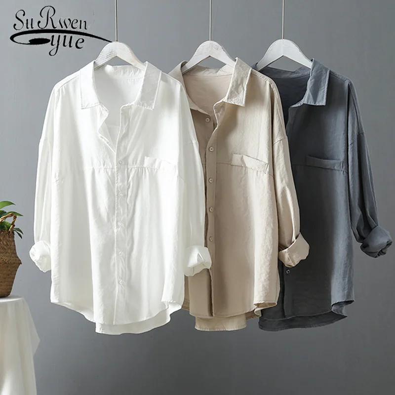 Новая мода свободные однотонные женские рубашки весна осень темно-зеленые