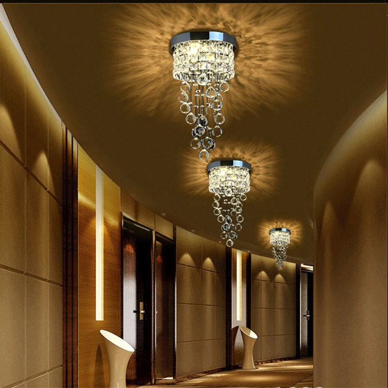 

European modern LED crystal aisle lights living room hallway entrance balcony hotel hanging spiral staircase small ceiling lamp