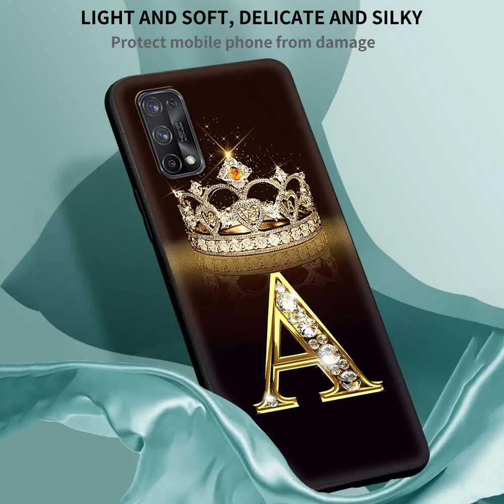Case Oppo Realme 6 7 C21 C3 XT 8 7i 5 Pro A53 A52 A9 2020 A94 A74 5G Capa Black Shell Phone Coque Letter Monogram Gold Marble