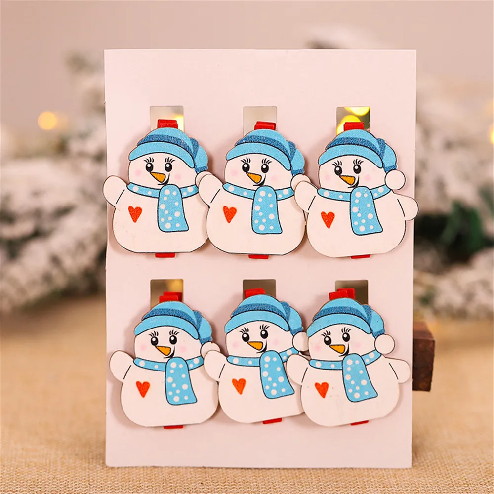 

6pcs Christmas Santa Claus Angle Wooden Clip Pendant Diy Craft Xmas Tree Ornament Party Decor Kids Gift Home Photo Wall Supplies