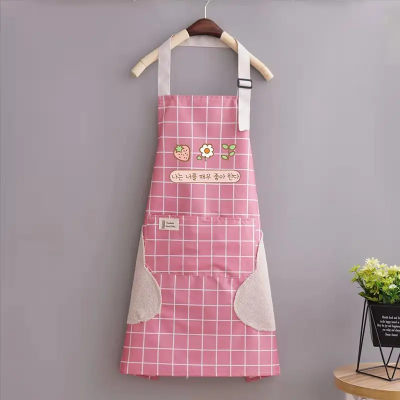 Hand apron kitchen waterproof waist adjustable with pocket grid coffee shop work apron. | Oversleeves