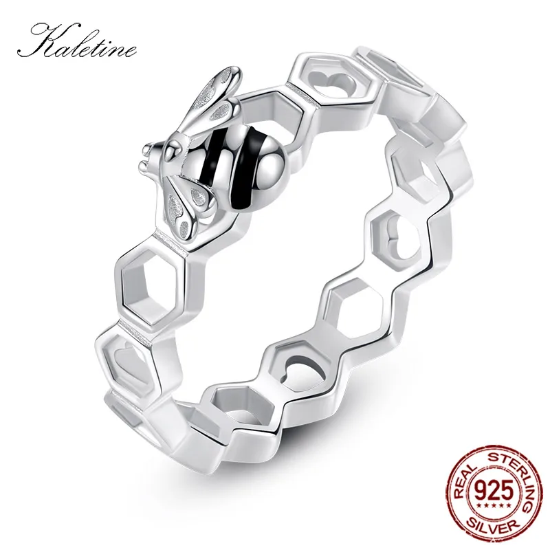 White gold color KALETINE, роскошные серебряные кольца в виде пчелы, сердца, 925 пробы, для женщин, кольца с Сотами, для женщин, мужчин, кольцо, органайзер для ювелирных изделий - Цвет основного камня: White gold color
