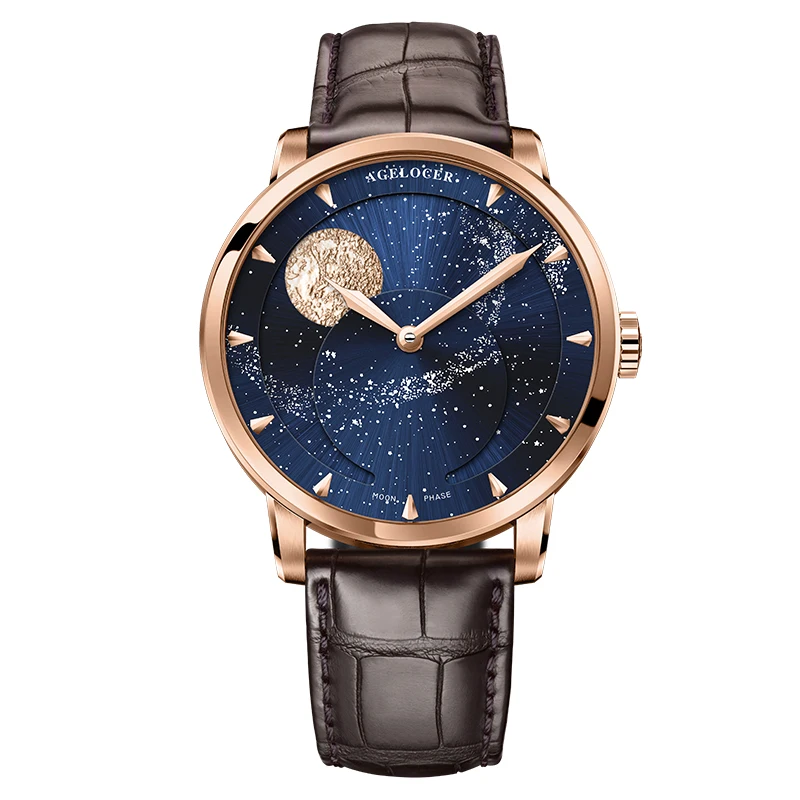 6404D2 AGELOCER часы Moonphase винтажные швейцарские роскошные Брендовые мужские часы сапфир запас энергии 80 часов механические часы 6404A1 - Цвет: 6404D2
