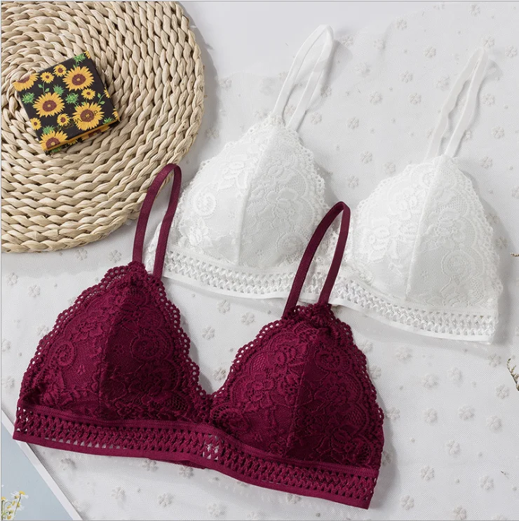 French Style Bralette Seamless Deep V Lace Bra Wireless Thin Underwear Sexy Lingerie Soft Push Up Bras For Women Hot