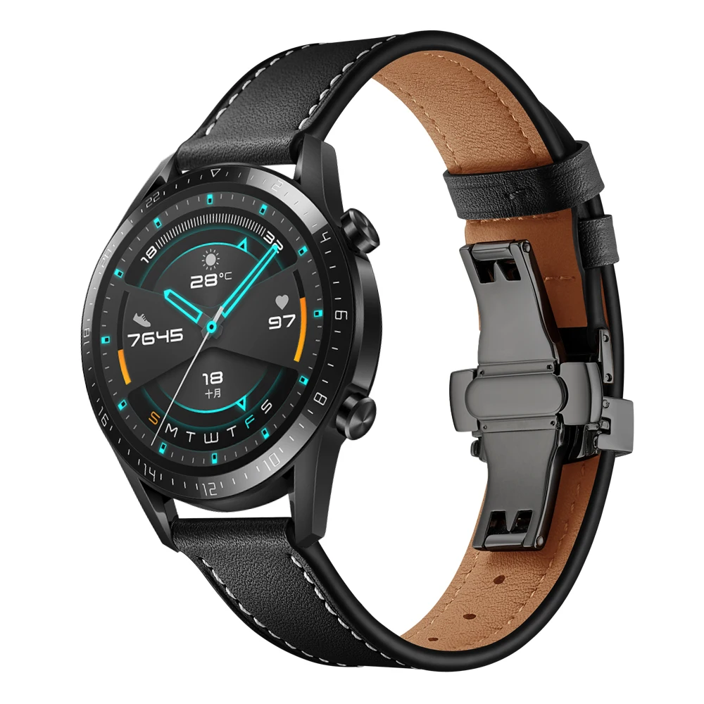 

Genuine Leather 22MM Watch Band for Huawei Watch GT 2 Strap Bracelet for Samsung Galaxy Watch 46MM/ Gear S3 Frontier Replacement