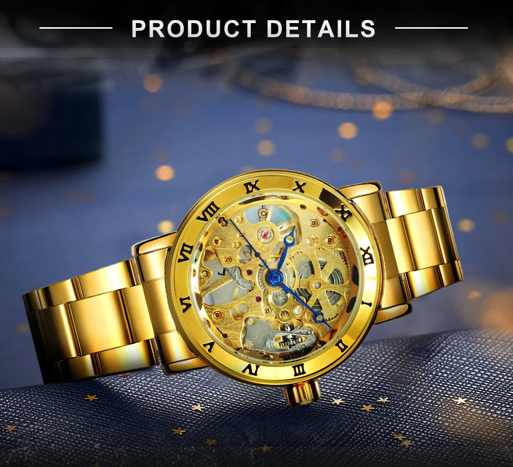 WINNER Fashion Royal Mechanical Watch Women Dress Classic Watches Golden Strainless Steel Thin Belt Wristwatch Top Luxury Brand | Наручные