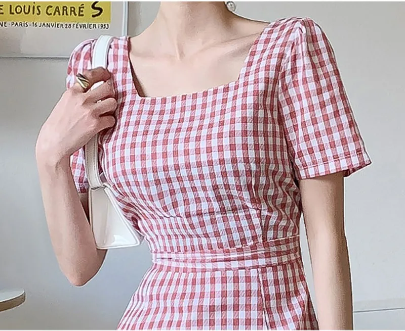 

2021 summer fashion elegant temperament Women Lace-up ruffled plaid slit dress Sheath Pencil Dresses Bodycon Vestidos