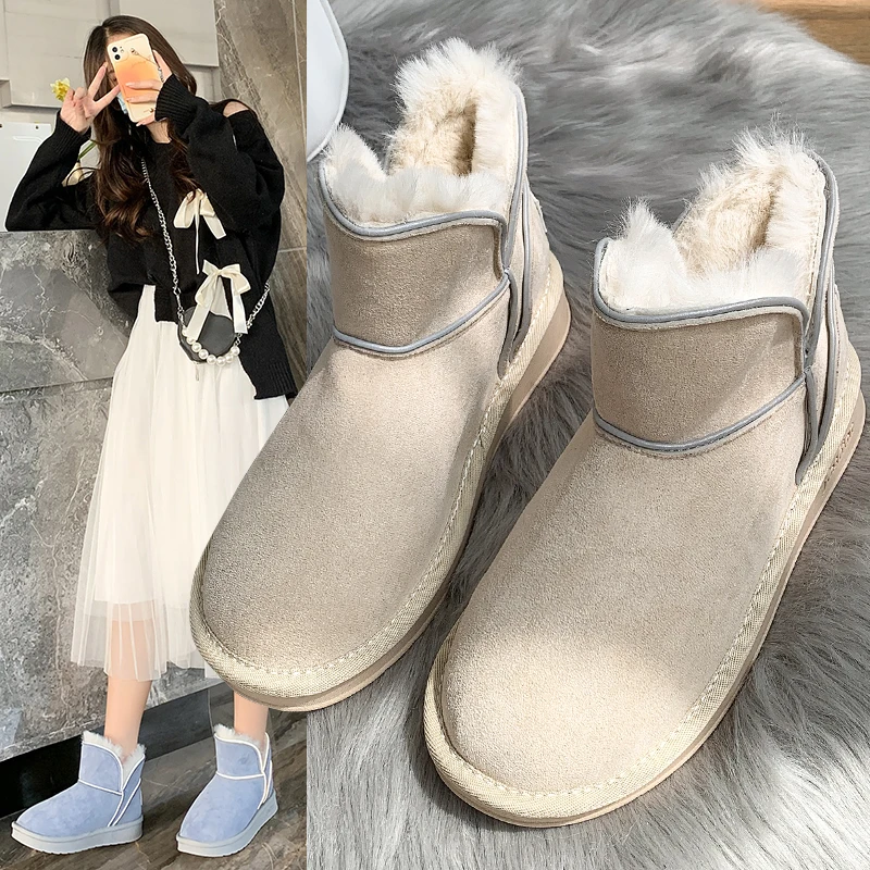 

Женские сапоги до середины икры, австралийская женская обувь, женская зимняя обувь, Роскошные Дизайнерские Сапоги с круглым носком для снеж...