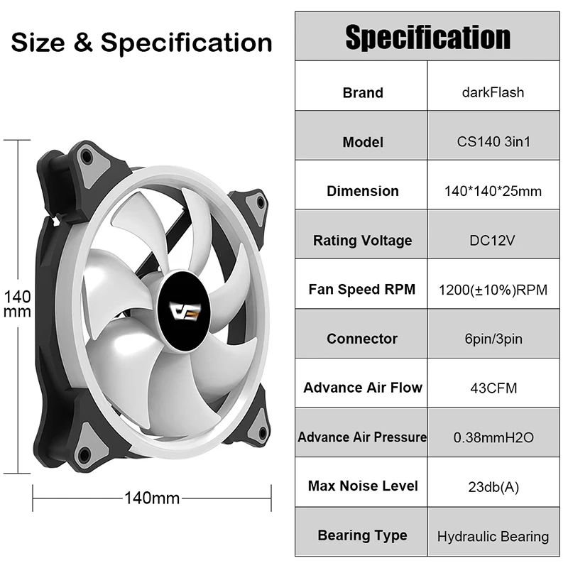 Aigo darkFlash AURA SYNC 3 P-5 V Вентилятор охлаждения ПК 140 мм светодиодный вентилятор охлаждения компьютера ПК кулер бесшумный чехол контроллер вентилятора