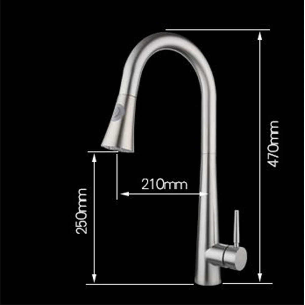 

High Single Handle Kitchen Faucet With Pull Down Sprayer Tap mixer 304 stainless Steel