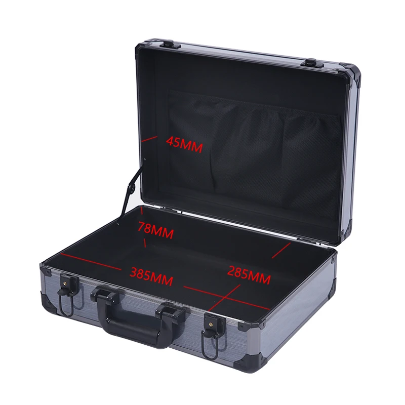 Small size 385*285*123 mm  Grey color Aluminium alloy tool case included pick pluck foam
