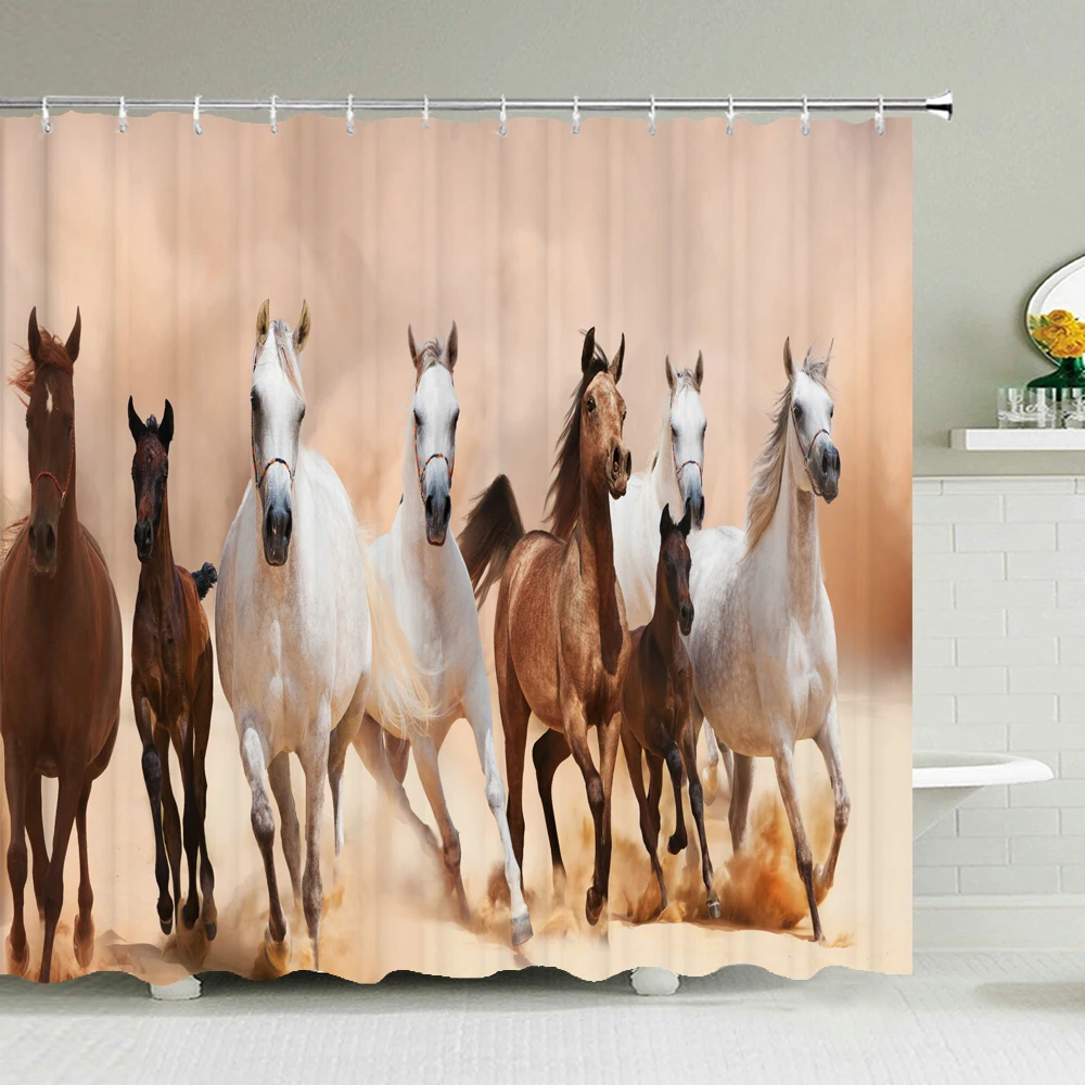 

Waterproof Shower Curtains Horse Animals Bathroom Curtains With Hooks 3d Printing Decoration Large Size 240X180 Bath Screen