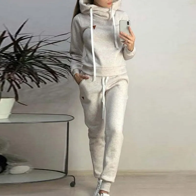 

Women Tracksuits Sports Suit Autumn Winter Hoody Solid Color Fleece Casual Tracksuit Simple Loose 2021 Women's Hoodies