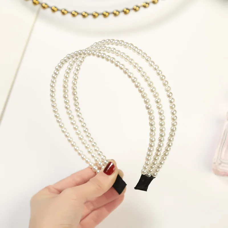 

Net Red With Three Layers Of Pearl Hairband Simple Temperament Crystal Full Diamond Hairband Adult Accessories Women Hair hoop