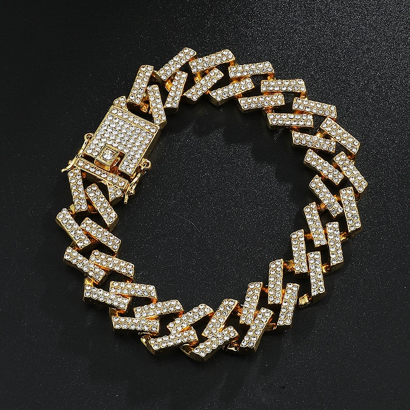 Часы + цепочка браслет хип-хоп Bling Iced Out кристалл 15 мм кубинский инкрустированный