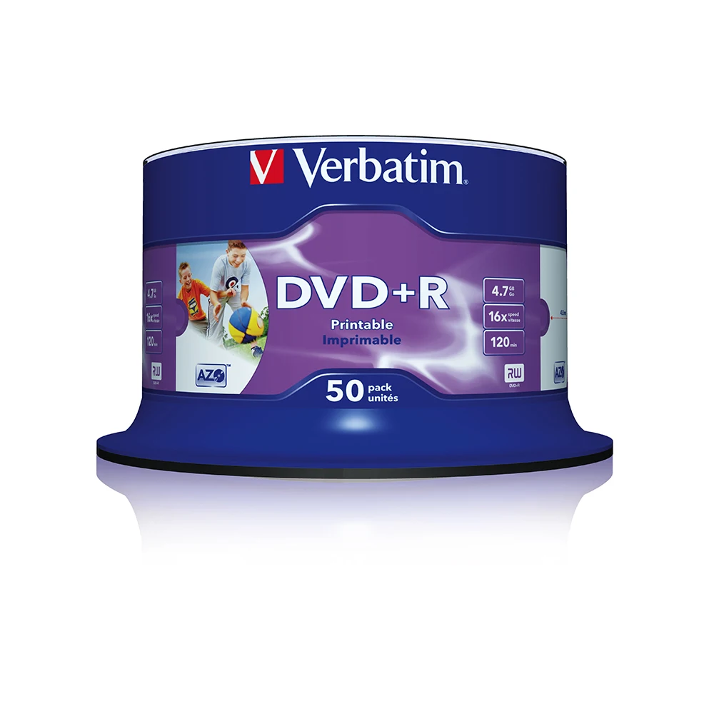Verbatim DVD + R 4 7 GB 16X 50PK шпиндель белый струйный для печати записываемый диск Пустой