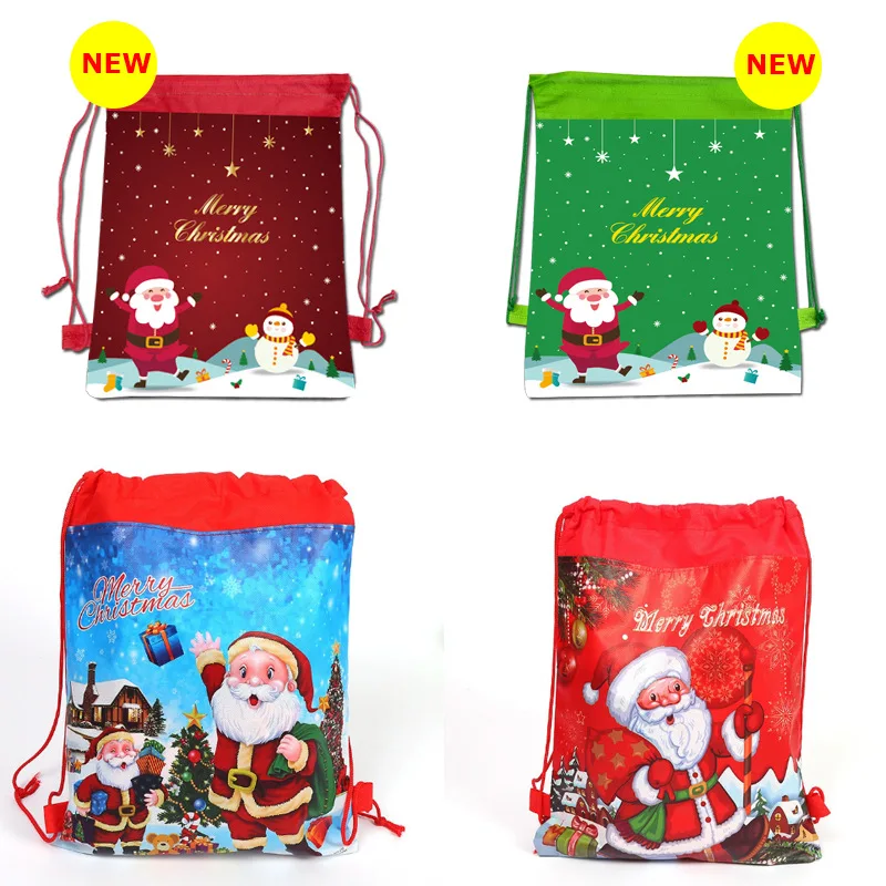 Santa Claus Drawstring Bags Kids Favors Travel Pouch Storage Bag Non-woven Fabrics Backpack Merry Christmas Supplies | Дом и сад