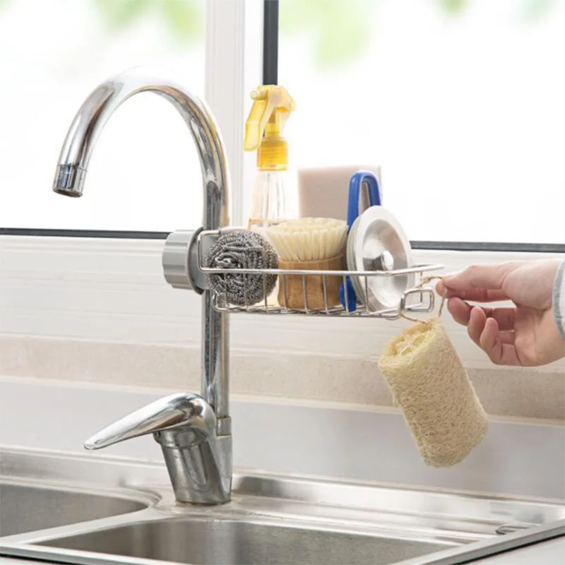 

Stainless Steel Sponge Holders Faucet Drainage Shelf Adjustable Storage Racks Sink Rag Kitchen Soap Draining Rack Shelves