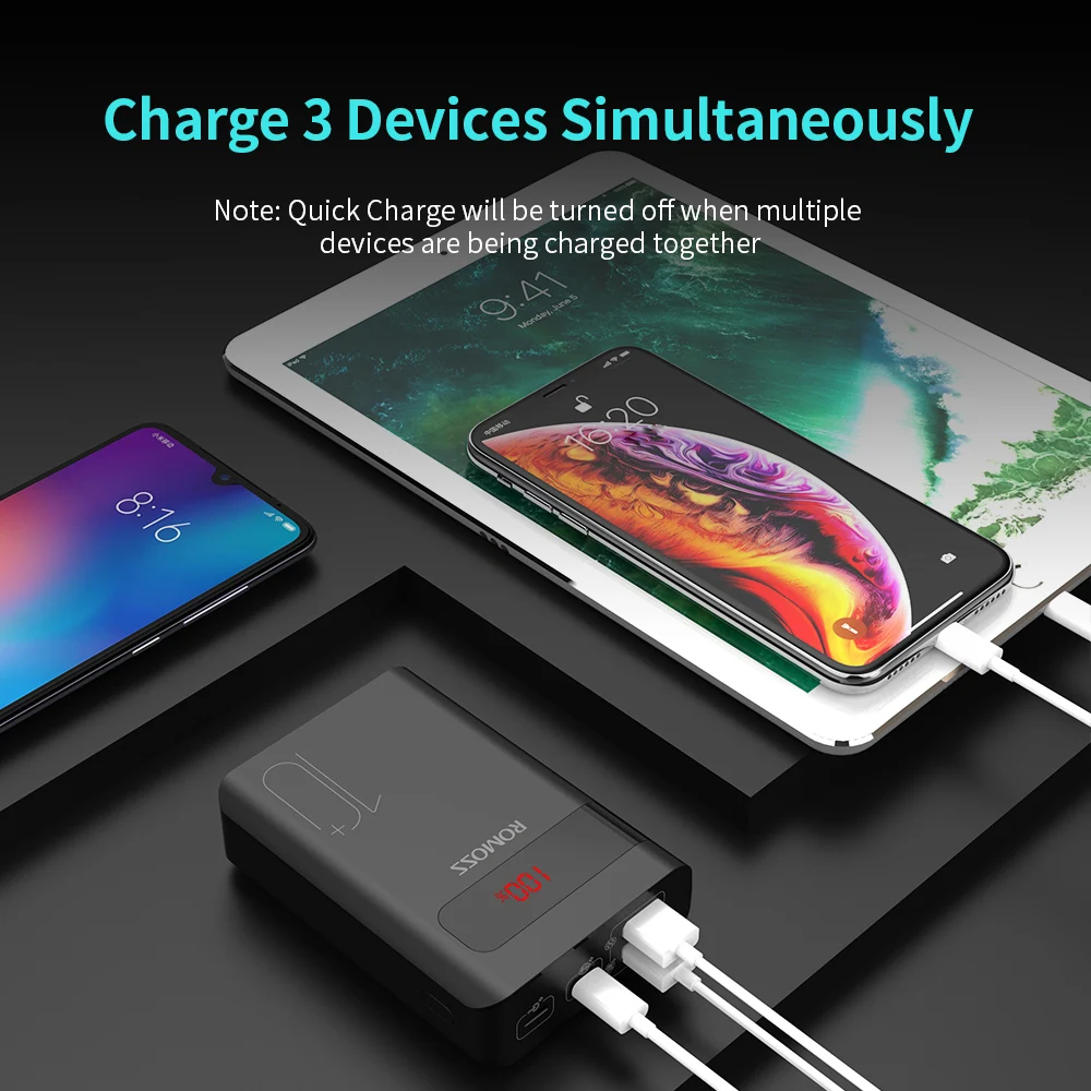 Зарядное устройство ROMOSS Sense4PS + Powerbank 10000 мАч для iPhone Xiaomi mi|Внешние аккумуляторы| |