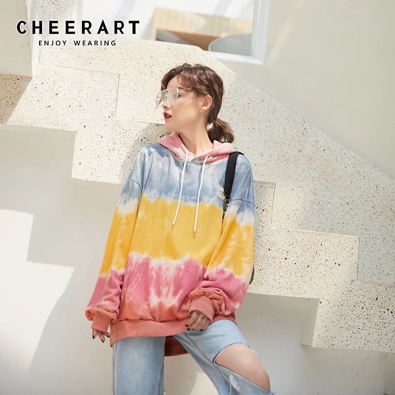 Толстовка CHEERART Tie Dye с градиентом цветная Длинная женская толстовка большого