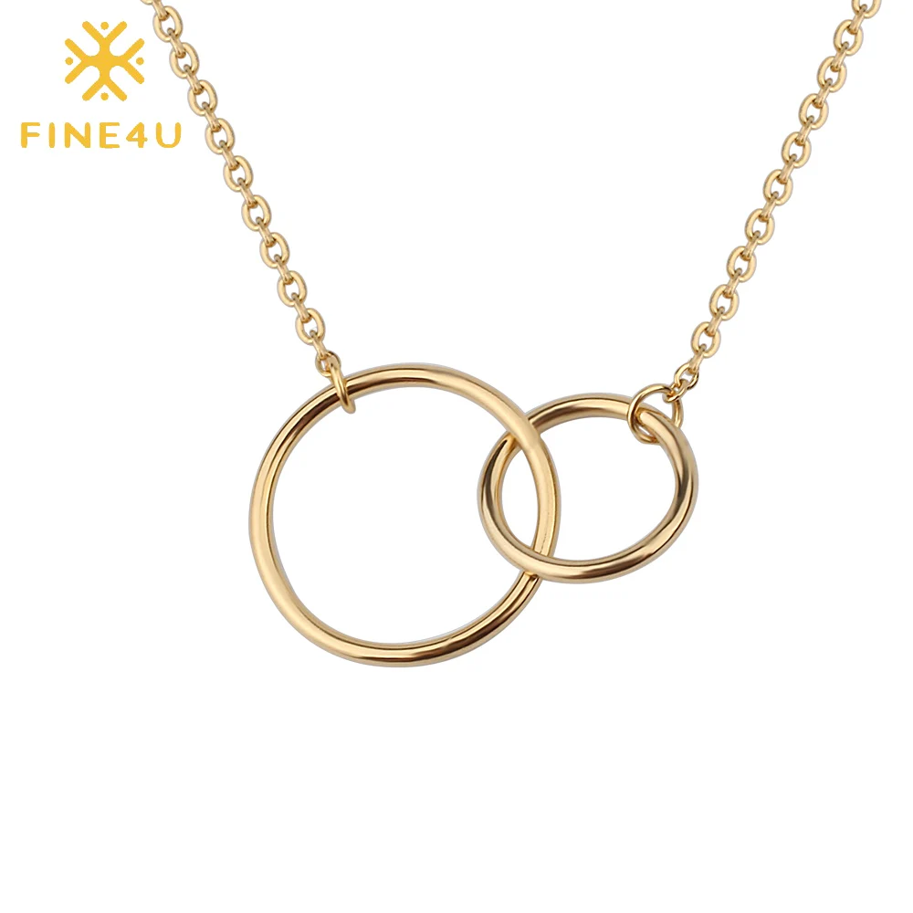 Ожерелье с кулоном FINE4U N278 двойными кругами для женщин цепочка из нержавеющей стали ожерелье двумя