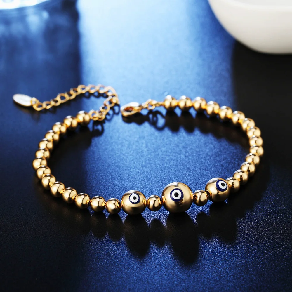 

Megin D Gold Plated Evil Eyes Lucky Beads Vintage Bangle Wrist Chains Bracelet for Women Couple Friends Gift Jewelry Boho Fashio