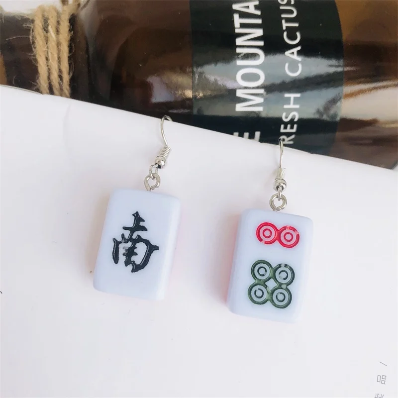 

2020 new Mahjong funny earrings women drop earring handmade resin creative trendy earrings Mahjong ear jewelry girl wind cute