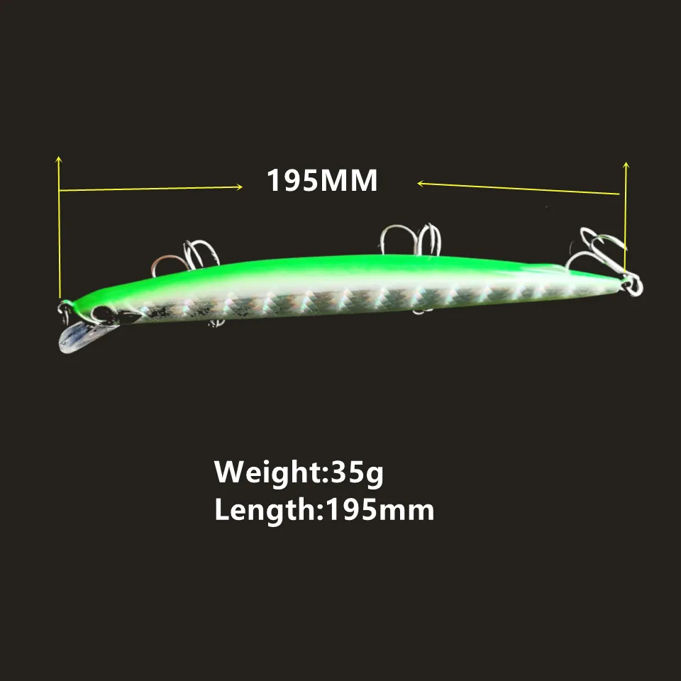 

Swolfy Sinking Minnow 195mm 35g Fishing Lure Black Bass Pike Artificial Hard Bait Saltwayer Freshwater Bait